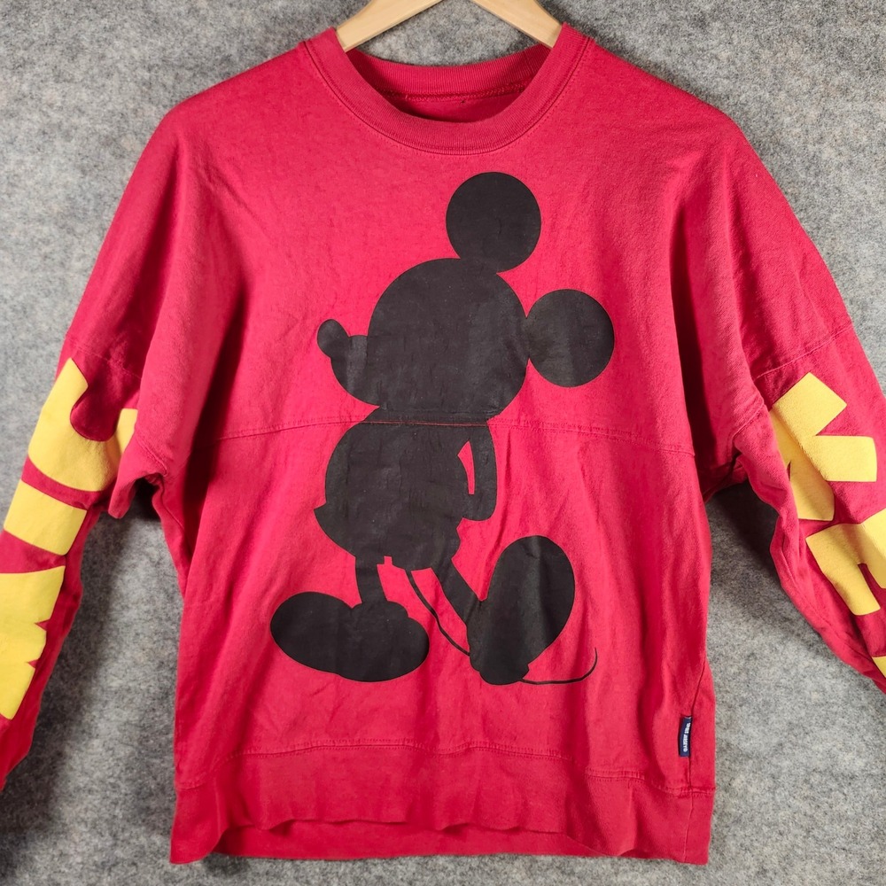 Disney Mickey Mouse Spirit Jersey Sweatshirt Red Yellow Puff Graphic Print XS